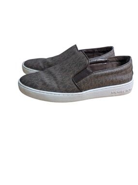 Michael Kors Brown Logo Monogram Slip-On Sneakers Size 8